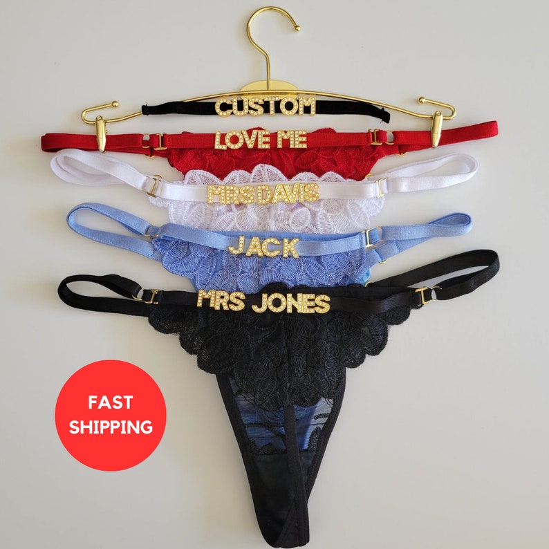 Custom Thong G-strings With Gold Charms Name Personalized Charm Thong with any name Custom Thong Bikini Couple Gift image 1