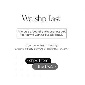 May include: White background with the text "We ship fast." Additional text states that orders ship the next business day and arrive within 5 business days. The image also states "ships from the USA."