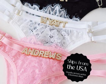 Custom Thong With Name • Personalized Underwear • Custom Panties with Gold Charms • Gift for Husband