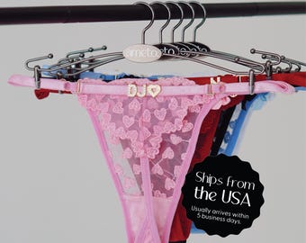 Personalized G-String with Name Charm, Embroidered Mesh Thong