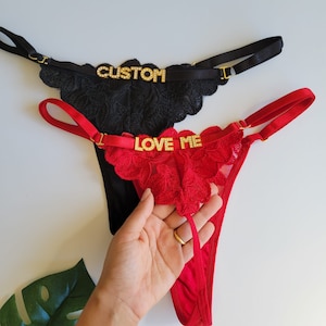 Custom Thong G-strings With Gold Charms Name Personalized Charm Thong with any name Custom Thong Bikini Couple Gift image 3