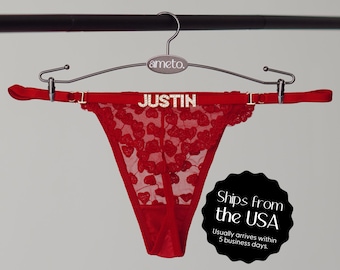 Custom Name Thong • Embroidered Mesh G-string with Gold Charms