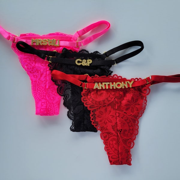 Custom Lace Thong With Name • Personalized Panties • Lingerie • Anniversary Gift for Him / Her