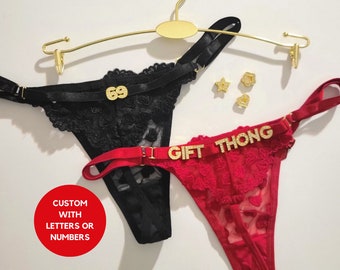 Custom Thong G-strings With Gold Charms Name • Personalized Charm Thong with any name • Couple Gift