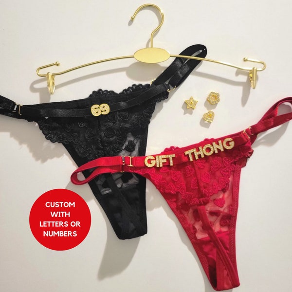 Custom Thong G-strings With Gold Charms Name • Personalized Charm Thong with any name • Couple Gift