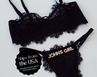 Custom Lingerie • Bra and Panty Set • Custom Name Thong • Personalized Thong  • Personalized Lingerie