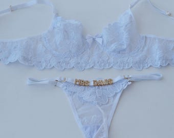 Custom Bridal Lingerie • Wedding Lingerie • Bra and Panty Set • Bachelorette Party Gift • Bridal Underwear • Bride Gift