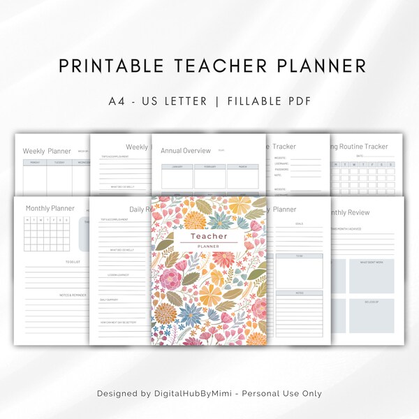 TEACHER Planner Printable, Homeschool Teacher, Academic Planner, Lesson Plan Template, Back to School Organizer, PDF Teacher Binder, 50+ pg