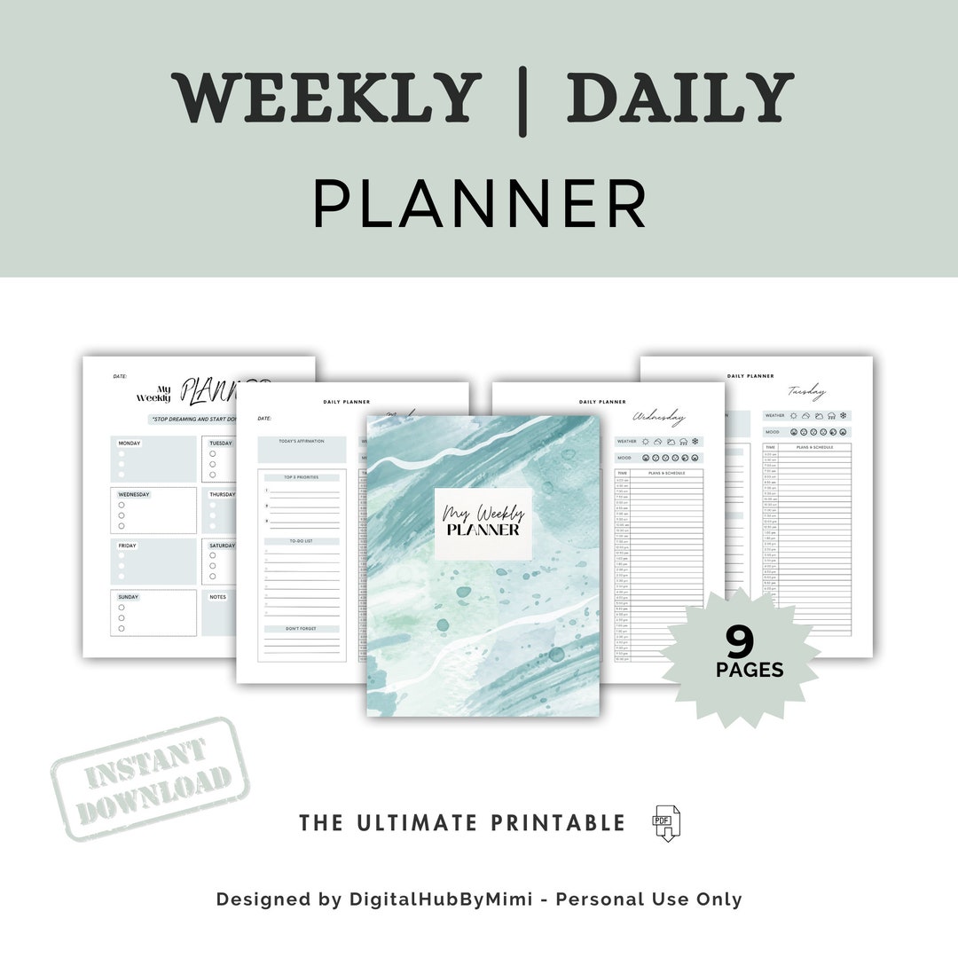Printable Daily Planner Weekly Planner Day Planner Etsy