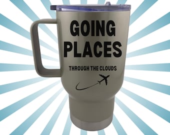Airplane Travel Mug, Pilot Coffee Travel Cup, Gift for Traveler, Pilot, Co-Pilot, Flight Attendant, Passenger, Travel Agent, World Traveler