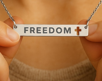 FREEDOM Engraved Cross Necklace, Engraved Freedom Christian Jewelry, Christian Freedom Cross