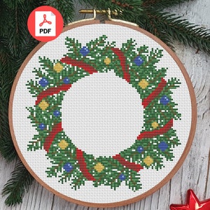 Christmas Wreath Cross Stitch Pattern PDF - Winter Embroidery