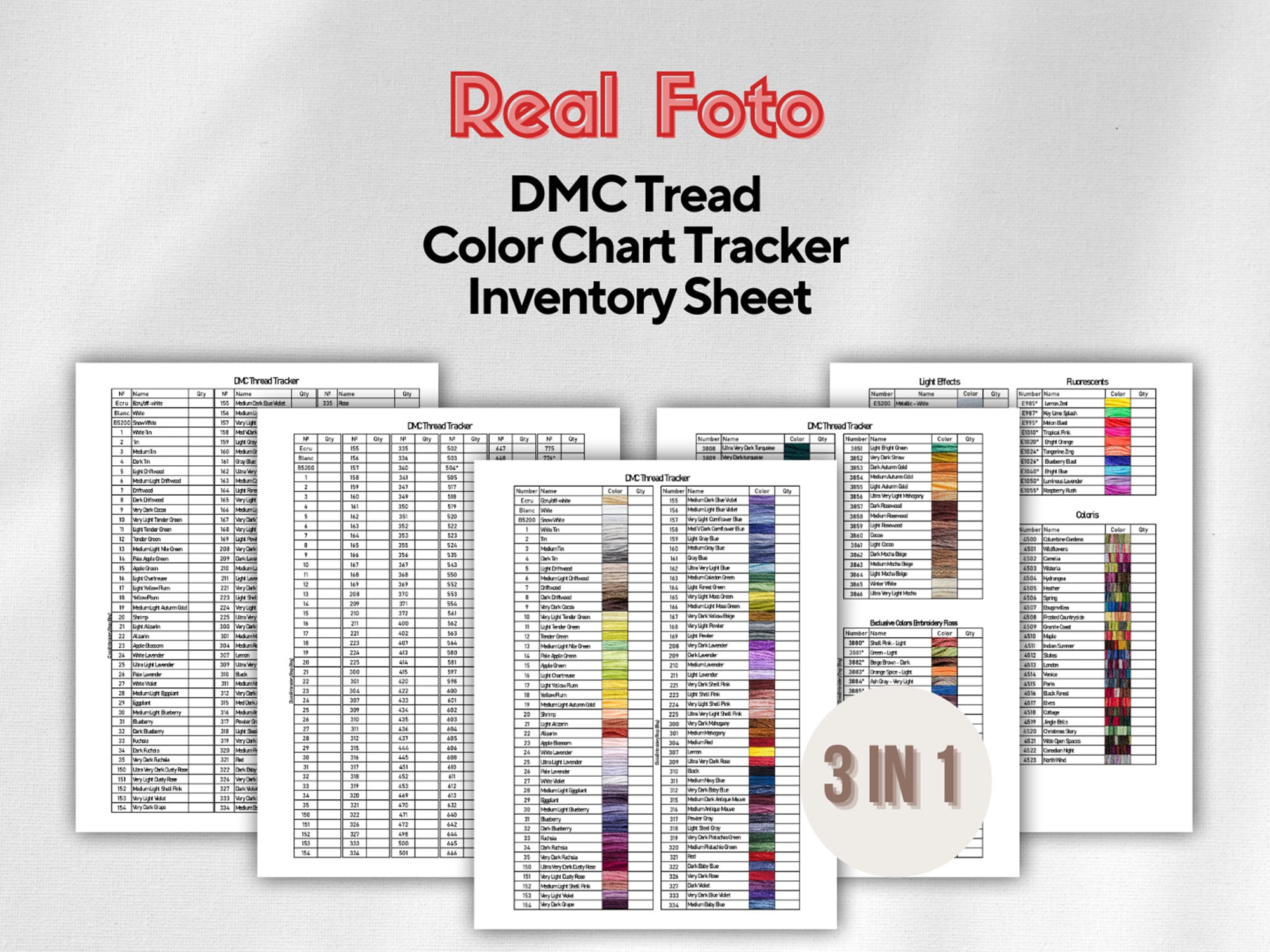 Printable DMC Thread Color Chart Tracker Inventory Sheet -  Sweden