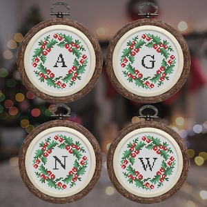 Personalisierte Weihnachtsverzierung Kreuzstichmuster, Alphabet gezählt Kreuzstich Muster, Urlaub Dekor - 12, 10 cm oder 3 cm Rahmen
