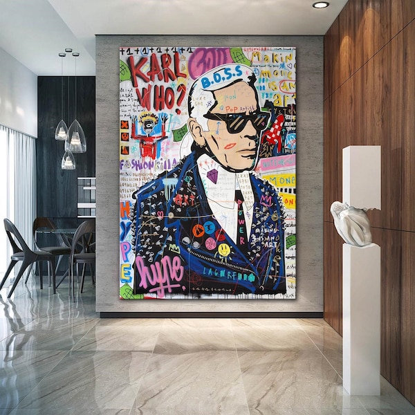 Banksy Style Karl Who Graffiti Pop Art Poster, Banksy Style Karl Lagerfeld Pop Art, Karl Who Pop Art, Street Graffiti Wall Art,For Gift