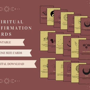 20 Affirmationskarten zum Ausdrucken | Karten zum positiven Denken | Stärkung des Selbstvertrauens | Spiritueller Führer | Manifestationswerkzeug | 2 Farben, Gold, Rot