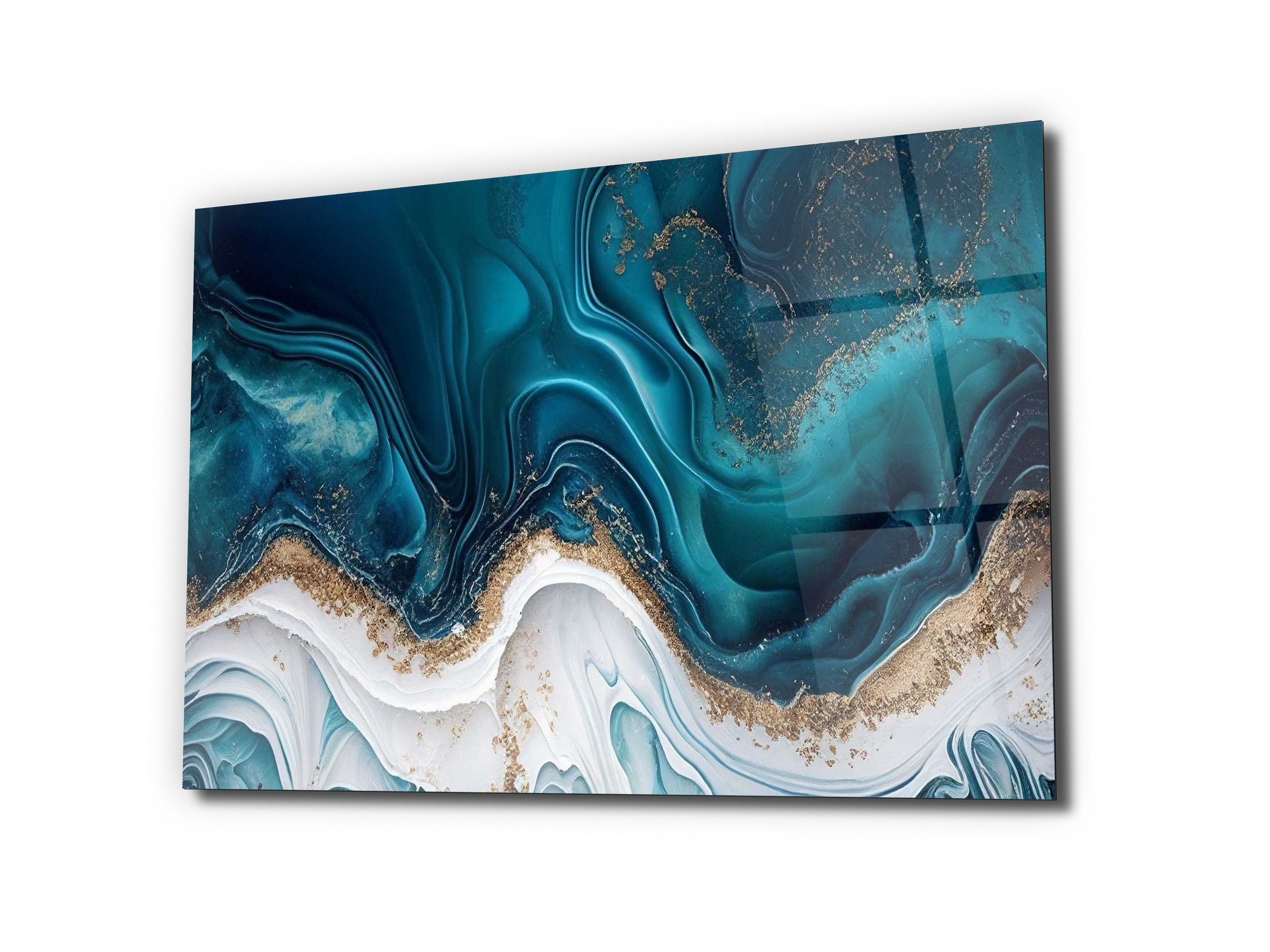 Blue Marble Glass Wall Artmega Size Panoramic Printabstract Wall Art