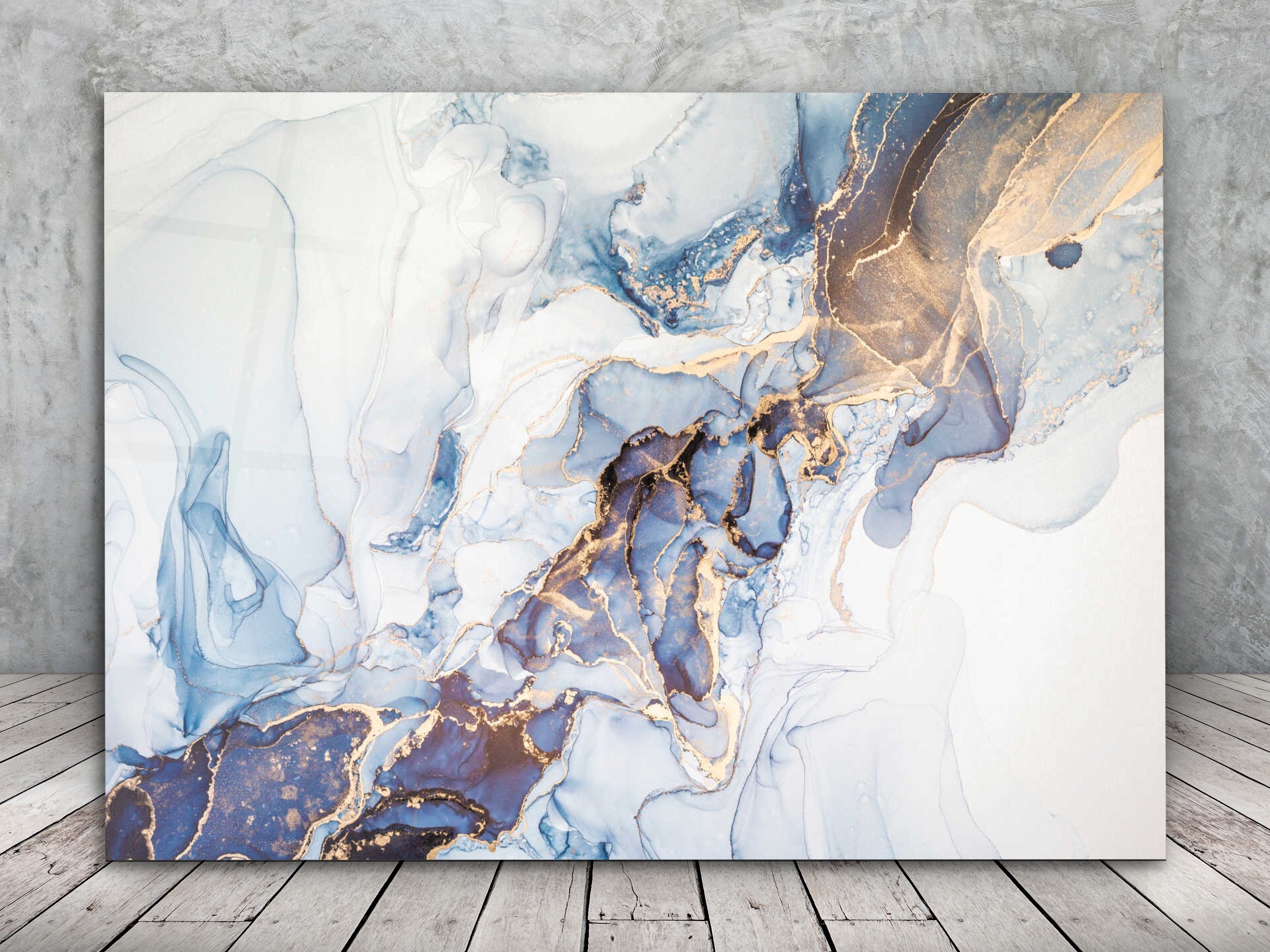 Blue Marble Glass Wall Artmega Size Panoramic Printabstract Wall Art