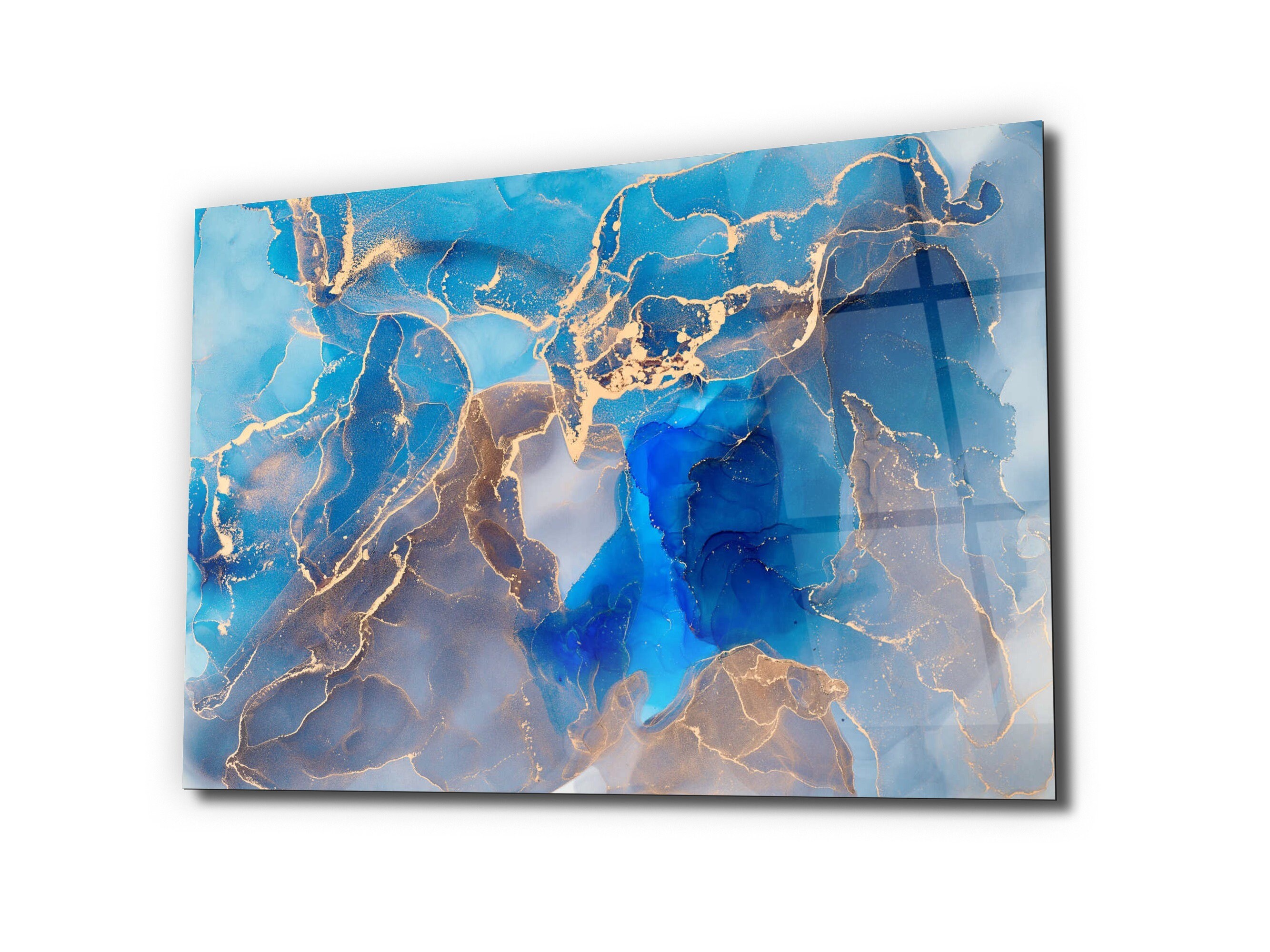 Blue Marble Glass Wall Artmega Size Panoramic Printabstract Wall Art
