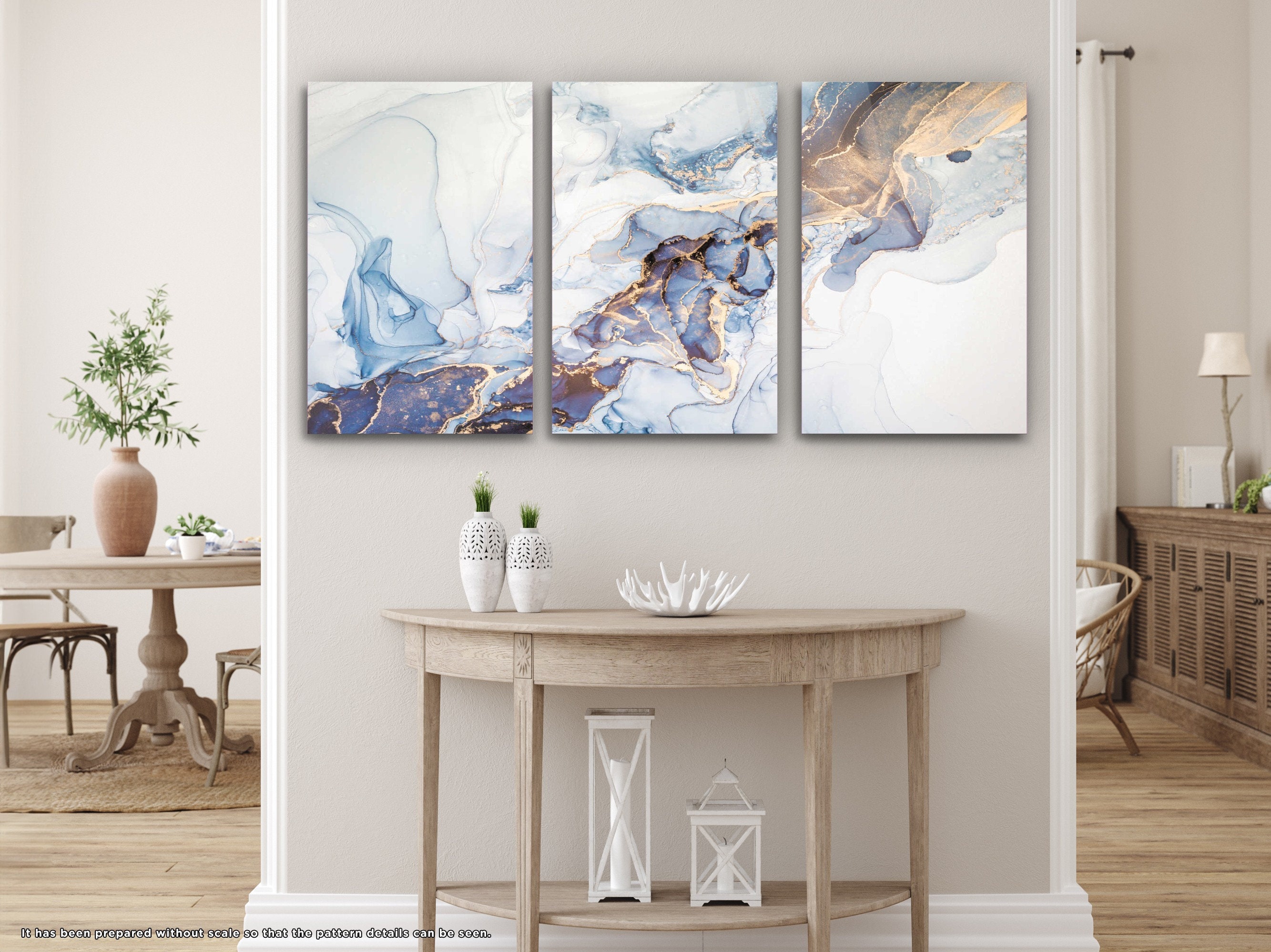 Blue Marble Glass Wall Artmega Size Panoramic Printabstract Wall Art