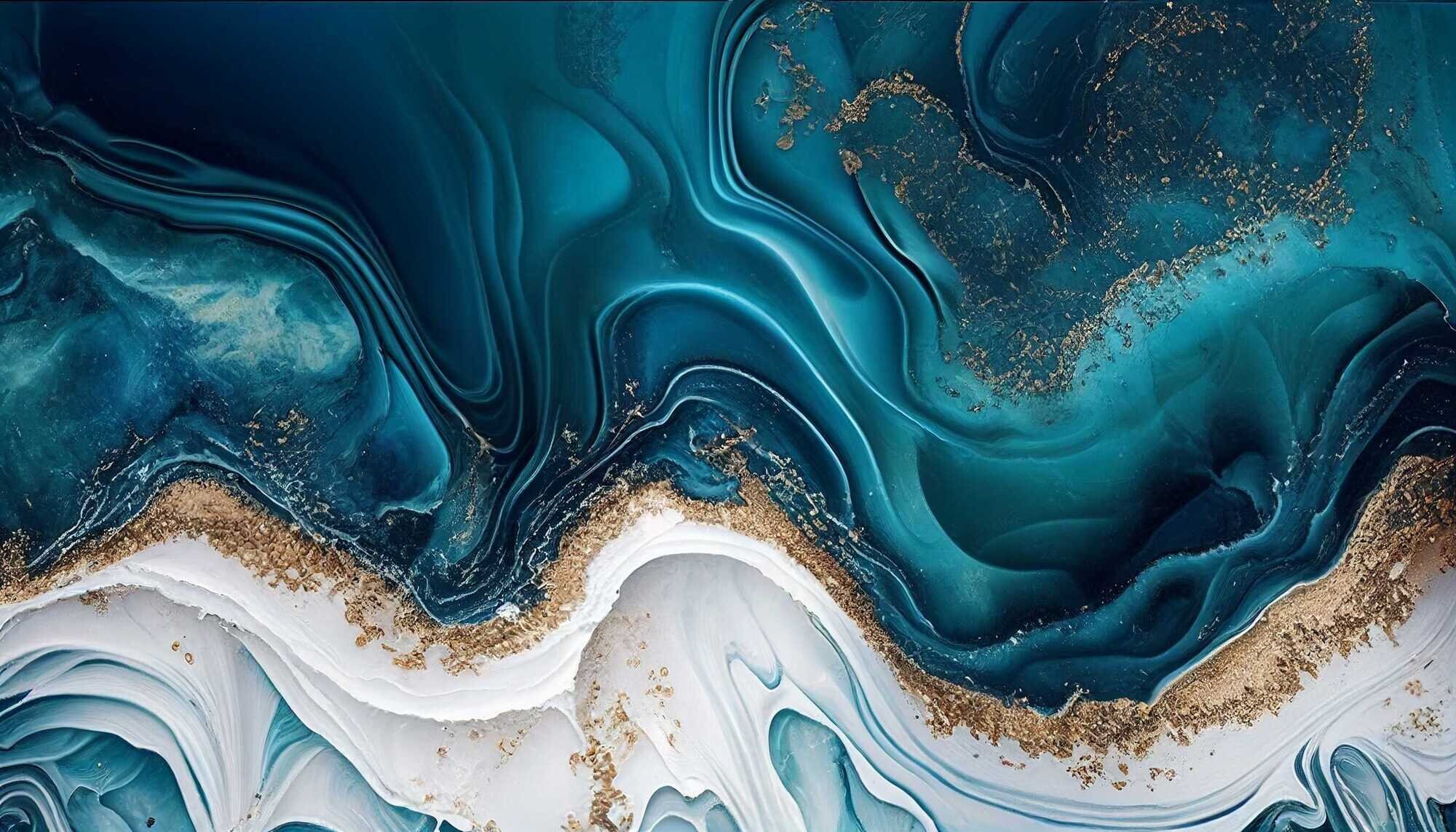 Blue Marble Glass Wall Artmega Size Panoramic Printabstract Wall Art