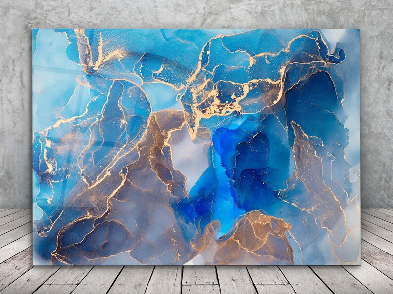 Blue Marble Glass Wall Artmega Size Panoramic Printabstract Wall Art