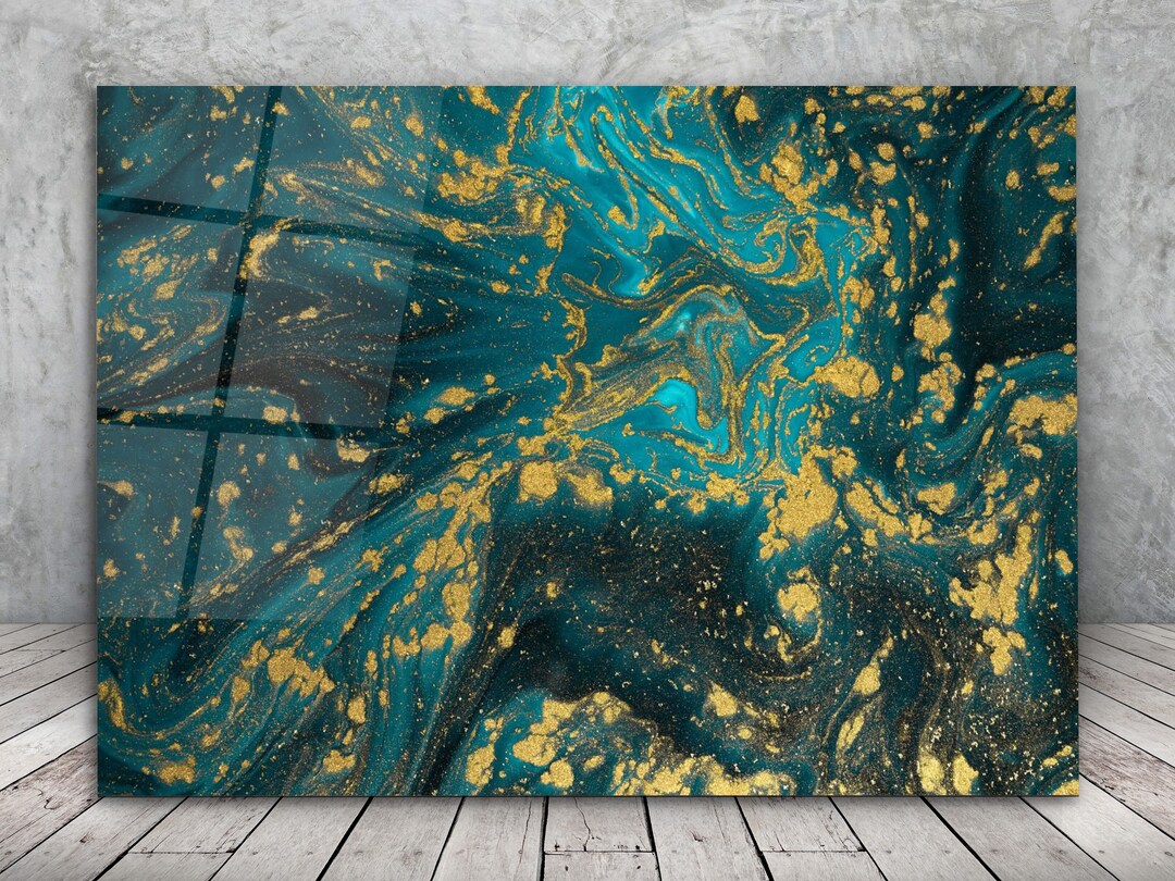 Dark Blue Marble Glass Wall Artmega Size Panoramic Etsy