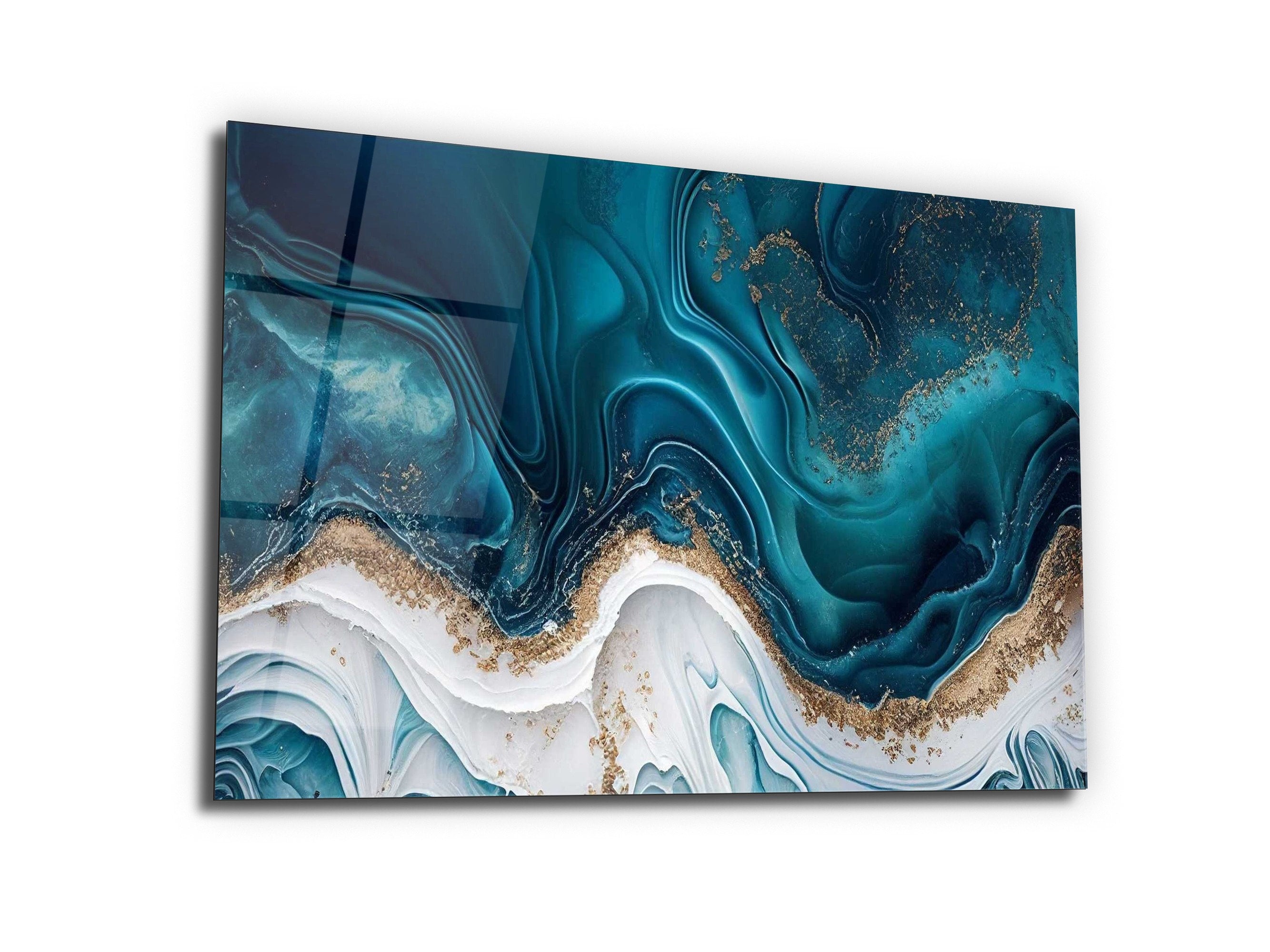 Blue Marble Glass Wall Artmega Size Panoramic Printabstract Wall Art