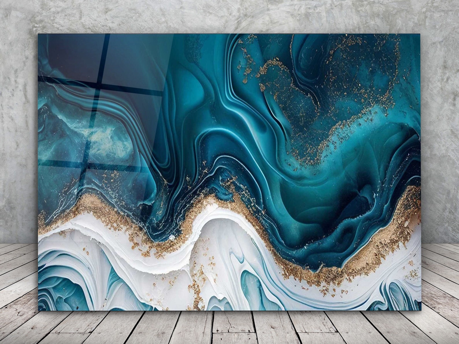 Blue Marble Glass Wall Artmega Size Panoramic Printabstract Wall Art