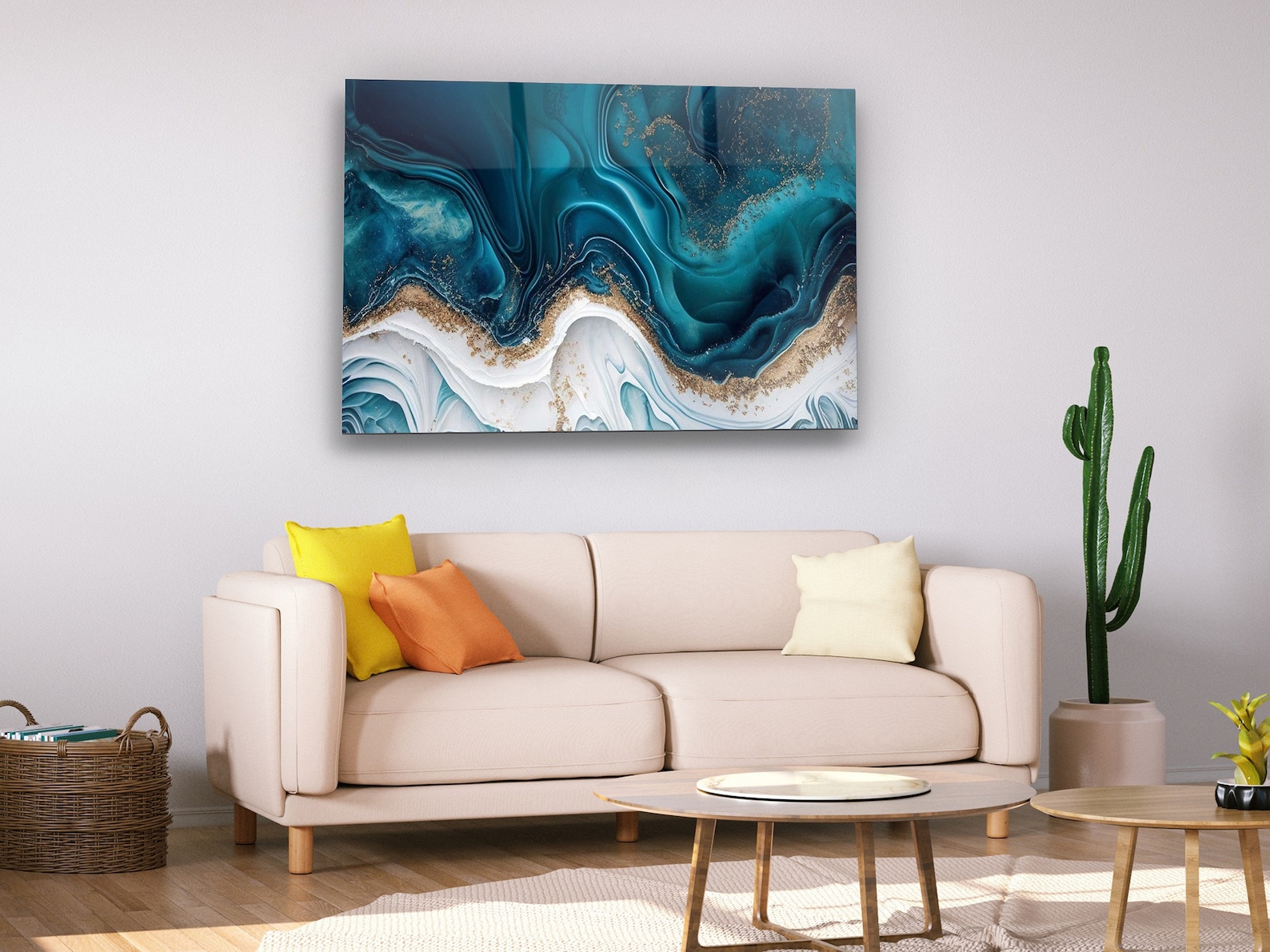 Blue Marble Glass Wall Artmega Size Panoramic Printabstract Wall Art