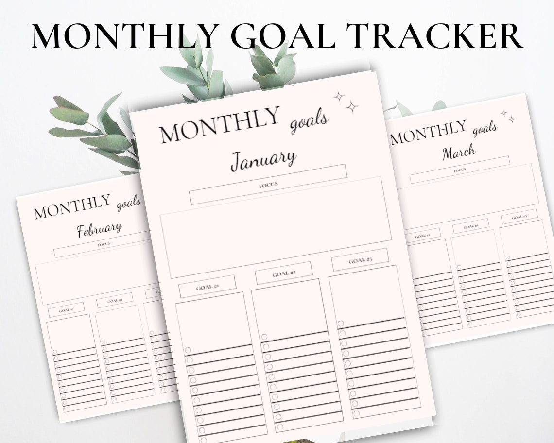 Monthly Goal Tracker 2024, Minimal Planner for New Year 2024, Goal