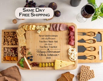 Retirement Gifts Personalized Charcuterie Board Unique Going Away Gift for Her Thank You Gift Teacher Retirement Gifts for Women Coworker