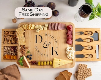 Personalized Charcuterie Board with Utensils, Custom Cheese Board, Wedding Gift for Couple, Bridal Shower & Housewarming Gift
