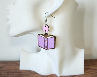 Customizable Dangle Book Earrings: Book Lover Gift, Nickel-Free