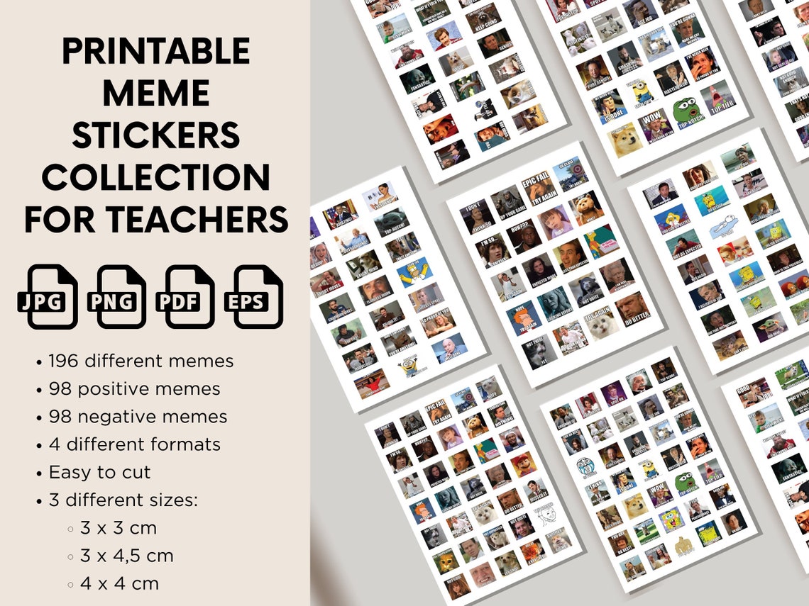 Printable Meme Sticker Collection for Teachers, 198 Pcs. Teachers
