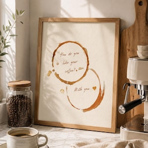 Lámina decorativa con diseño de manchas de café: Decoración romántica para la cocina (Descarga digital)