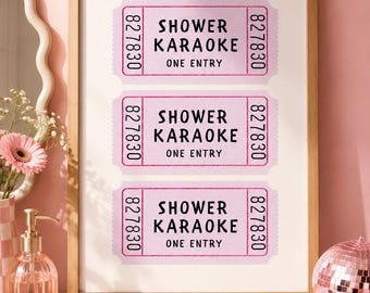 Shower Karaoke Ticket Print: Retro Bathroom Wall Art (Digital Download)