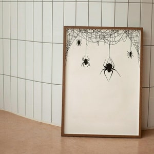 Halloween Spiders Print, Cute Halloween Poster, Spooky Wall Art, Halloween Printable, Black Spider Print, Digital Print, Spiderweb Decor