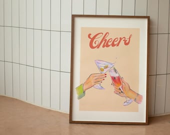 Cocktail Cheers Art Print: Retro Bar Cart Decor (Instant Download)