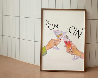 Cheers Cocktail Print: Retro Bar Cart Art (Digital Download)