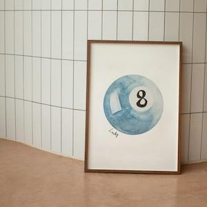 Lucky 8 Ball Wandkunst, Vintage Pool Ball Druck, Blaues Pool Ball Poster, Retro handgezeichnete trendige digitale Kunstdrucke, druckbares Poster