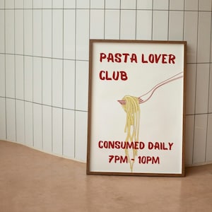 Pasta Lover Club Print, Spaghetti Print, Pasta Poster, Hand Drawn Kitchen Art,Foodie Drawing,Pasta Illustration,Instant Download Kitchen Art