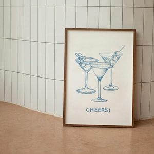 Impresiones de carrito de barra azul, impresión de aplausos, decoración de carrito de bar, lindo arte de pared de cóctel, decoración de carrito de bar de moda, impresión de barra divertida, impresiones de bebidas estéticas