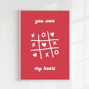 You Won My Heart Print, plakat walentynkowy na rocznicę, sztuka ścienna na Walentynki, sztuka minimalistyczna, skandynawska sztuka ścienna, pobieranie cyfrowe