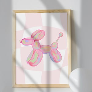 Retro Dog Balloon Print: 70s Pink Holographic Wall Art (Digital Download)