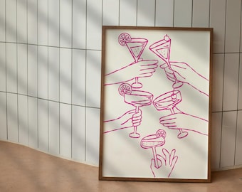Pink Cheers Cocktail Print: Trendy Bar Cart Art (Digital Download)