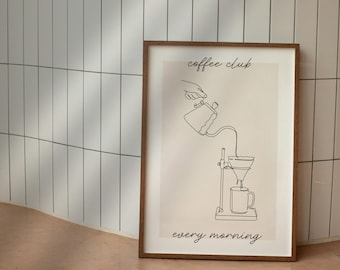 Impresión artística minimalista de líneas de café: Decoración de cocina moderna (descarga digital)