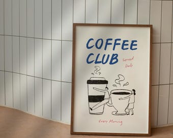 Coffee Club Poster: Whimsical Kitchen Wall Art (Digital Print)