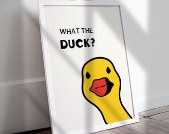 Konstposter med "What The Duck": Rolig retrodekor (digital nedladdning)