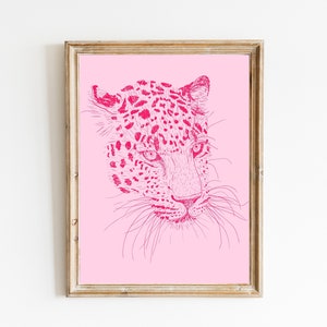Roze cheetah-kunstprint: boho-dierenmuurdecoratie (digitale download)